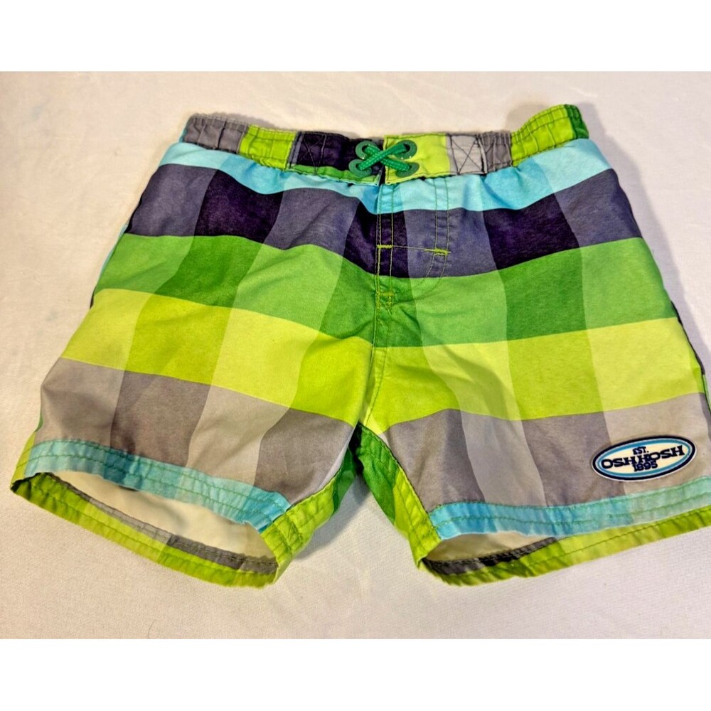OshKosh Boy's Swim trunks Swimsuit Plaid Beach 12m 12 Months Coastal Blue Green